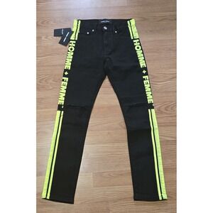 Homme + Femme Black Neon Stripe Jeans Mens Size 28 Distressed Skinny Fit Grunge